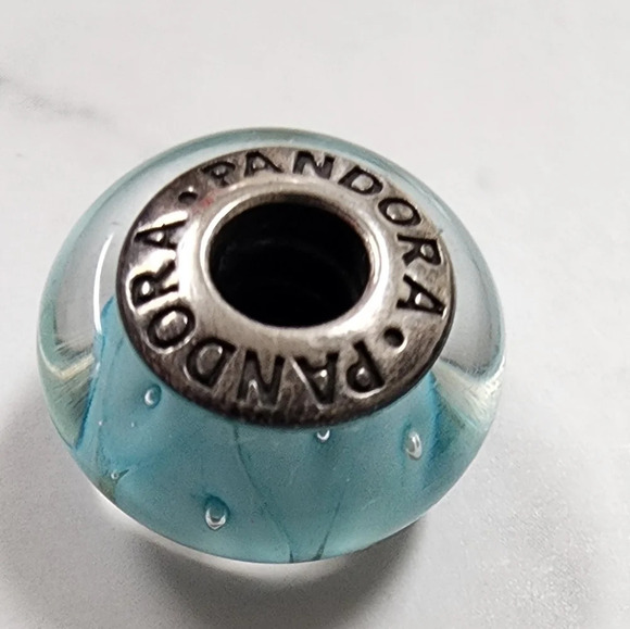 Pandora Blue Looking Glass Murano Charm Sterling Silver Authentic - Picture 6 of 7